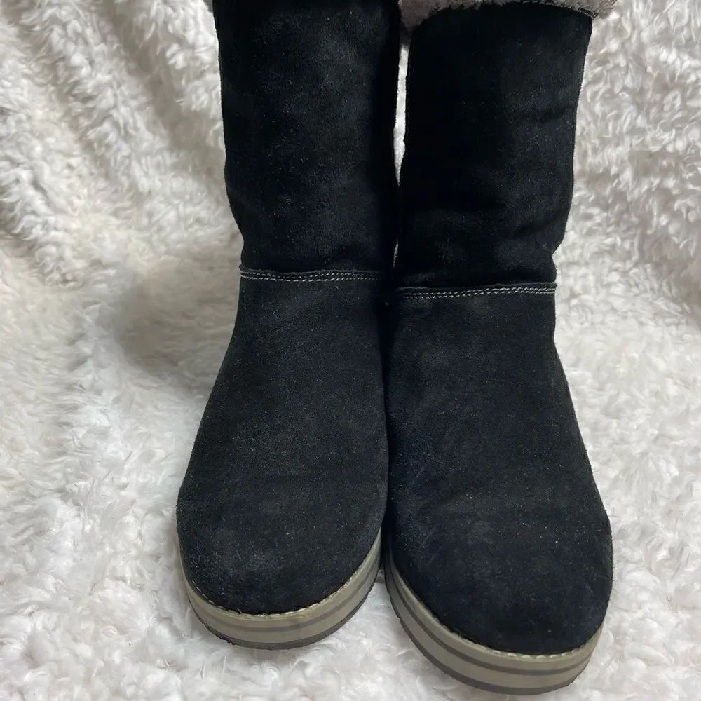 White Mountain black leather suede and gray knit boots faux fur lining size 8.5M - Picture 3 of 10